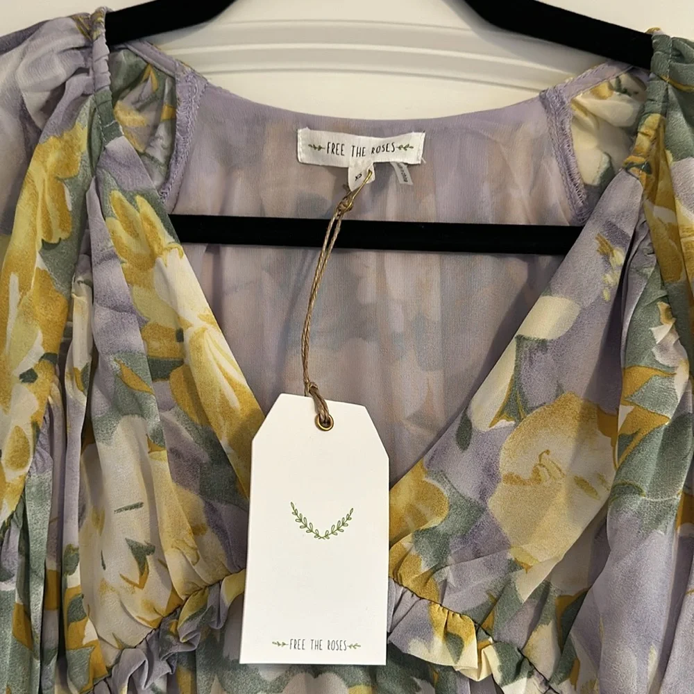 Free the Roses Yellow and Purple Floral Dress - XS